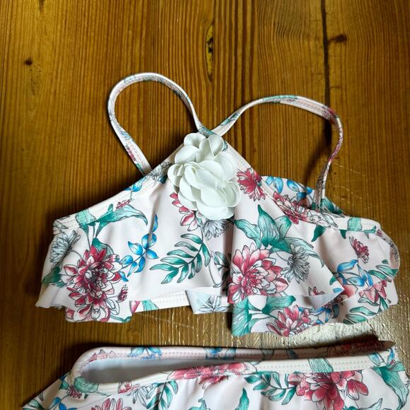 Janie and Jack pink floral two piece halter swimsuit SIZE 12-18M - Picture 3 of 5
